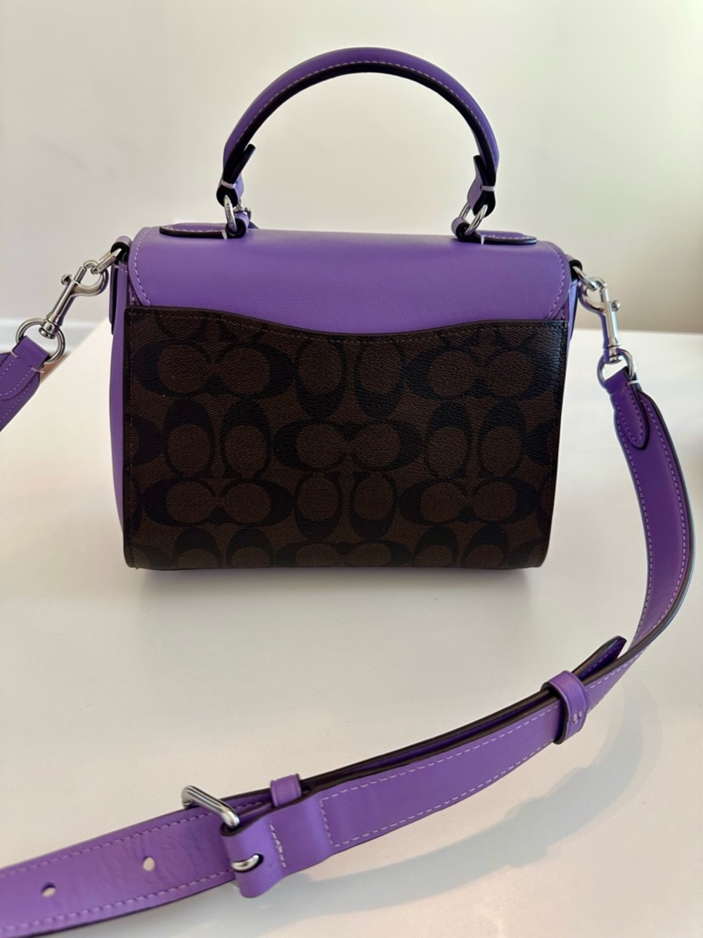 New COACH OUTLET Morgan Top Handle Satchel Purple 2way Hand Bag Shoulder rare - Picture 3 of 7